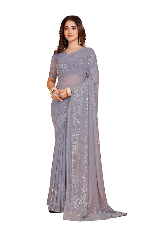Georgette Shiroski Work Saree With Unstitched Blouse Piece